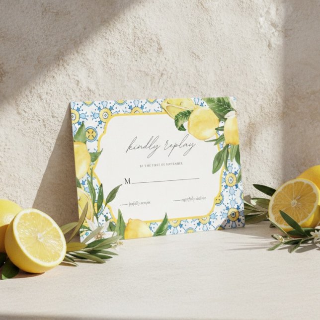 Mediterranean Lemon Wedding RSVP Card OSA Kort (Skapare uppladdad)