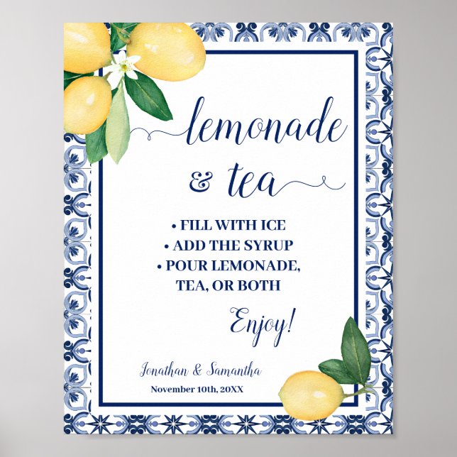 Mediterranean Lemonade & Tea Bar Wedding Shower Poster (Framsidan)