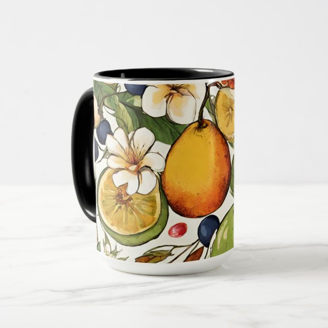 Mediterranean Limes, Lemons and Flowers. Painted Mugg (Framsida vänster)