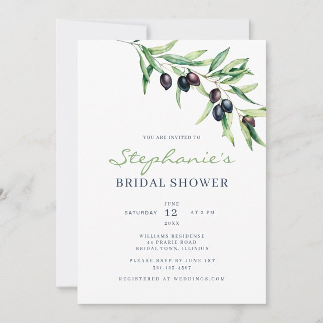 Mediterranean Olive Bridal Shower Invitation Inbjudningar (Framsida)