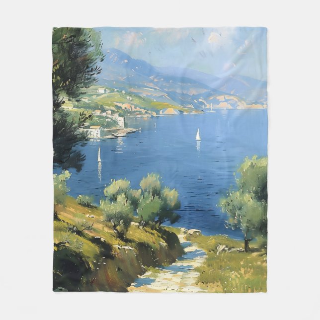 Mediterranean Olive Grove by the Sea  Fleecefilt (Framsidan)