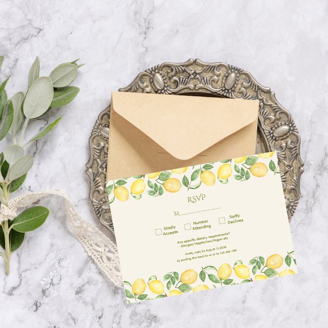 Mediterranean Olive Lemon Modern Wedding OSA Kort (Skapare uppladdad)