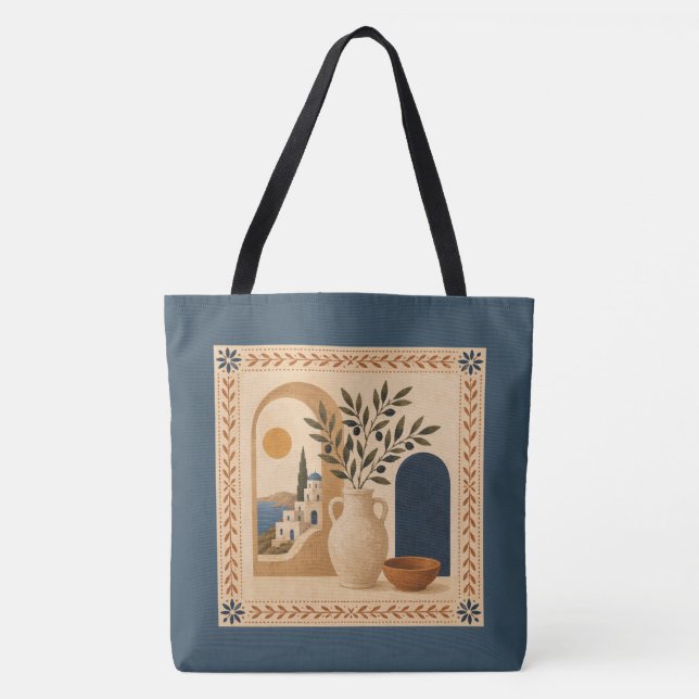 Mediterranean Olive Vase Tote Bag Tygkasse (Framsida)