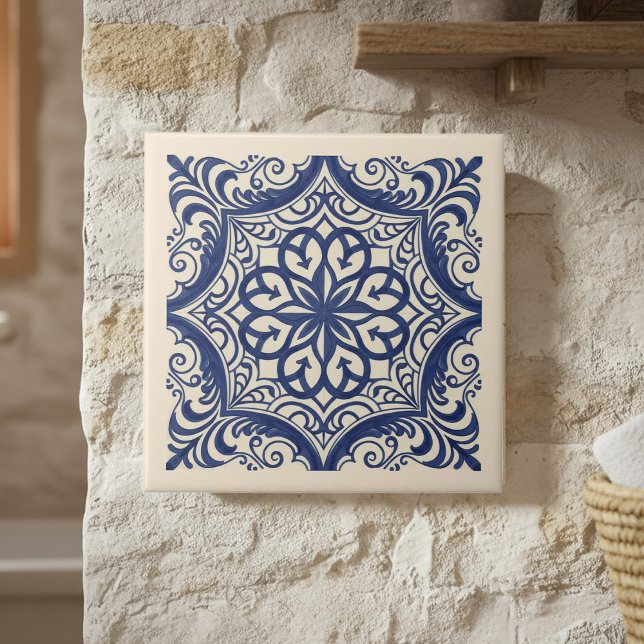 Mediterranean Pattern Pat#4 Blue Ivory ID1195 Kakelplatta (Skapare uppladdad)