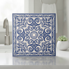 Mediterranean Pattern Pat#5 Blue Ivory ID1195 Kakelplatta