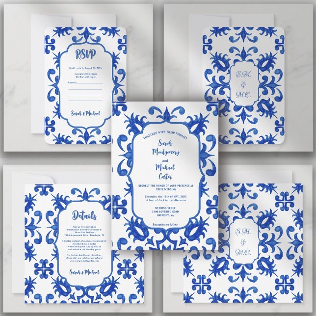 Mediterranean Portuguese Blue Tile Custom Inbjudningar (Skapare uppladdad)