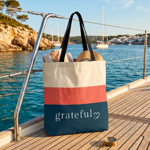 Mediterranean randig marin korall tacksam tote tygkasse