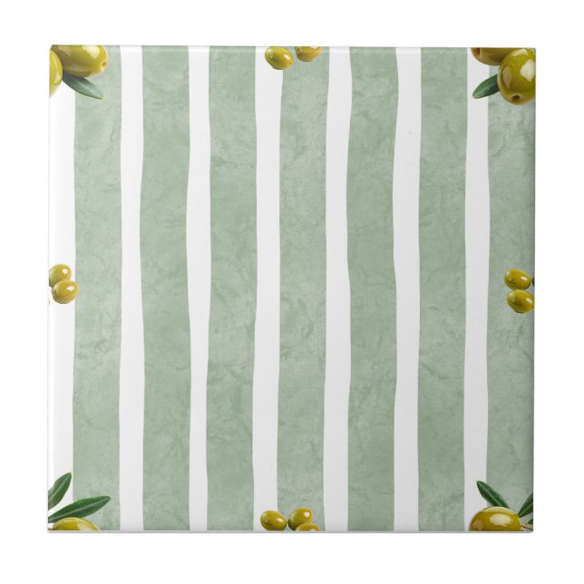 Mediterranean Sage Green Stripe Pattern Olive Kakelplatta (Framsidan)