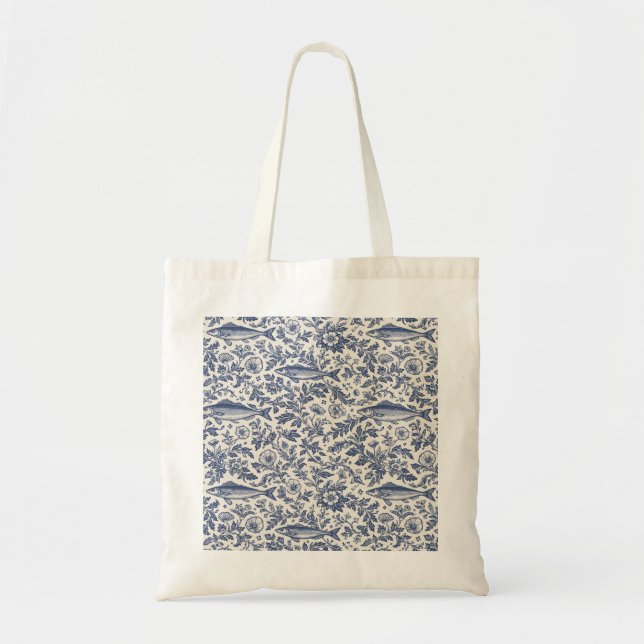 Mediterranean Sardine Chinoiserie Tote Bag Tygkasse (Framsidan)