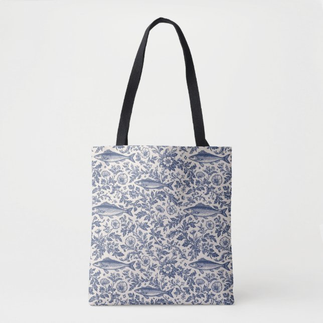 Mediterranean Sardine Chinoiserie Tote Bag Tygkasse (Framsida)