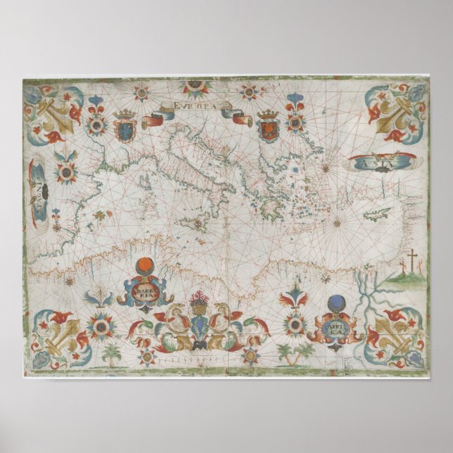 Mediterranean Sea Old Map Poster (Framsidan)