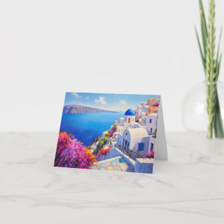 Mediterranean Sea & Village Coastal Thank You Card Tack Kort