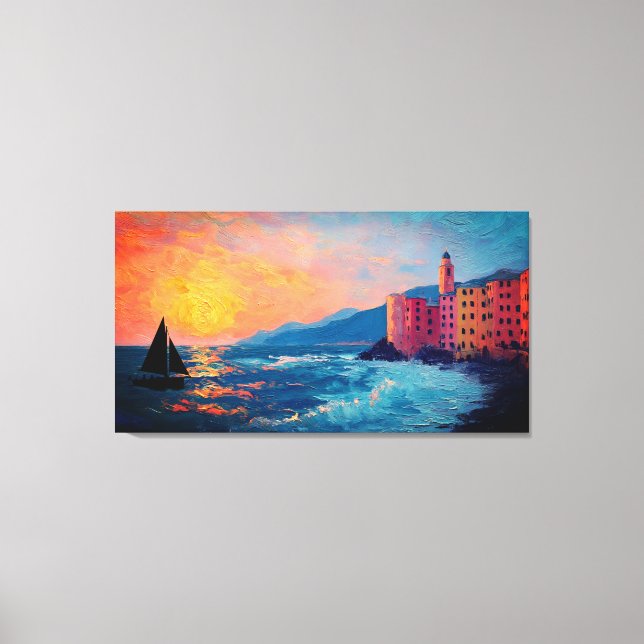 Mediterranean Seaside Village Canvas Wall Art (Framsida)