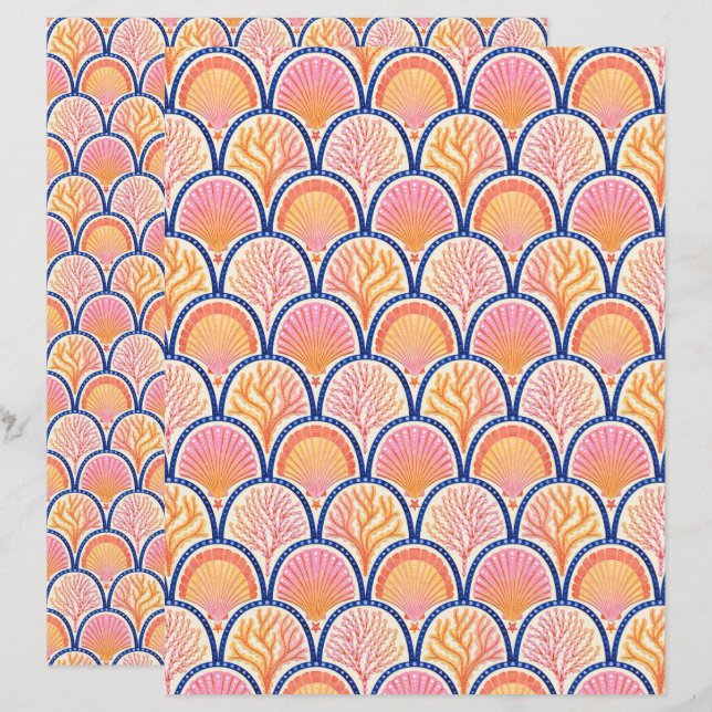 Mediterranean Shells and Seagrass Scrapbook Paper (Fram/baksida)