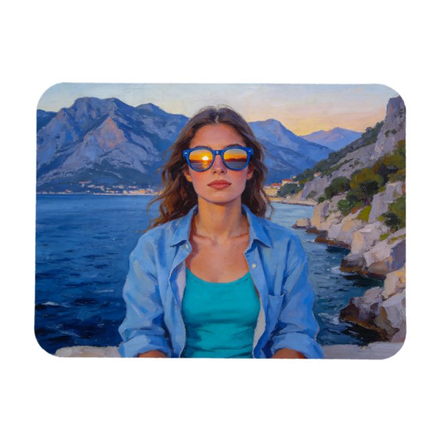Mediterranean Solnedgångsreflektioner – Modern kus Magnet (Horisontell)
