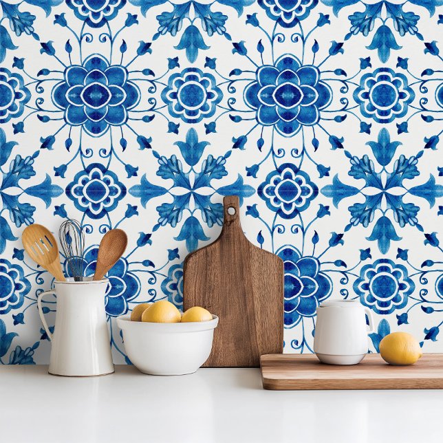 Mediterranean style Azur flower blue pattern Kakelplatta (Skapare uppladdad)