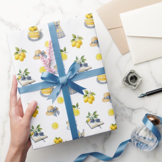 Mediterranean Summer Lemon Mönster Presentpapper (Gifting)