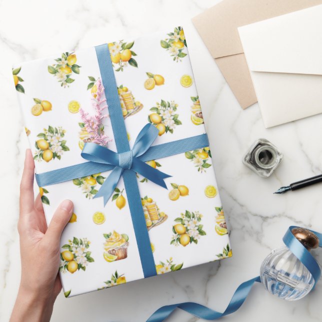 Mediterranean Summer Lemon Mönster Presentpapper (Gifting)
