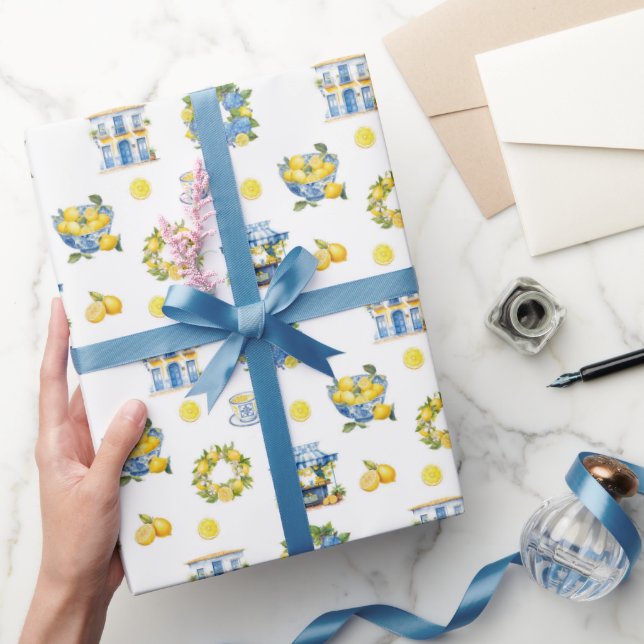 Mediterranean Summer Lemon Mönster Presentpapper (Gifting)