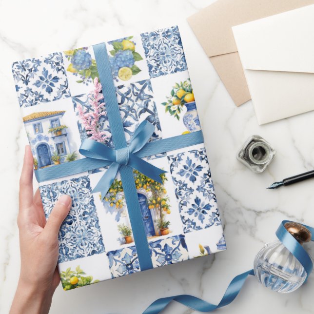 Mediterranean Summer Lemon Mönster Presentpapper (Gifting)