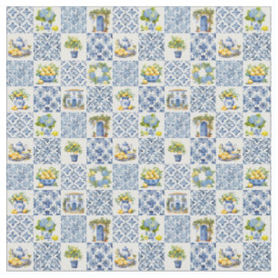 Mediterranean Summer Lemon Mönster Tyg