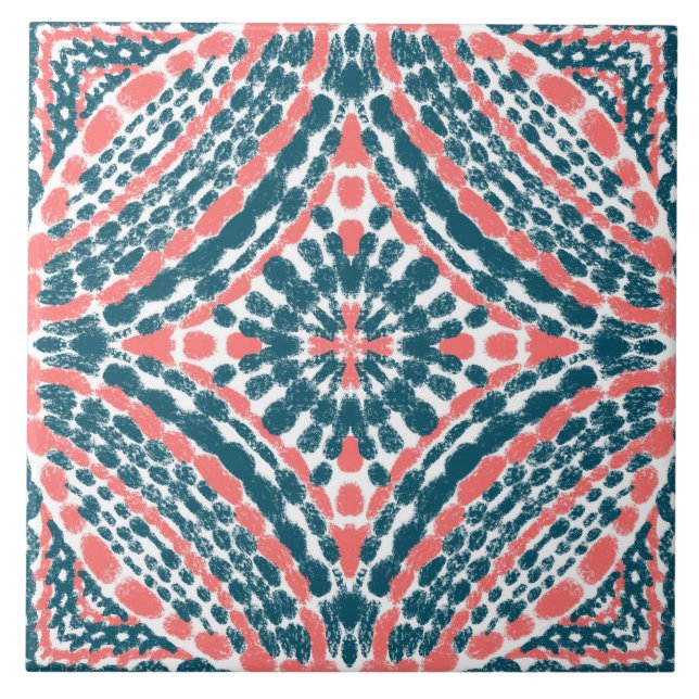 Mediterranean Teal Coral Mosaic-Hand-Payed Kakelplatta (Framsidan)