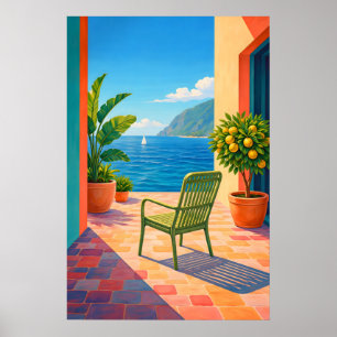 Mediterranean Terrace Sea View Affisch, Amalfi Poster