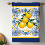 Mediterranean Tile Lemon Bouquet Kökshandduk<br><div class="desc">Kökshanddukar för medelhavsplattor och söt av citronbuquet. Vackra citroner på blå och vit Medelhavsbricka. Du kan lägga till text för att anpassa.</div>