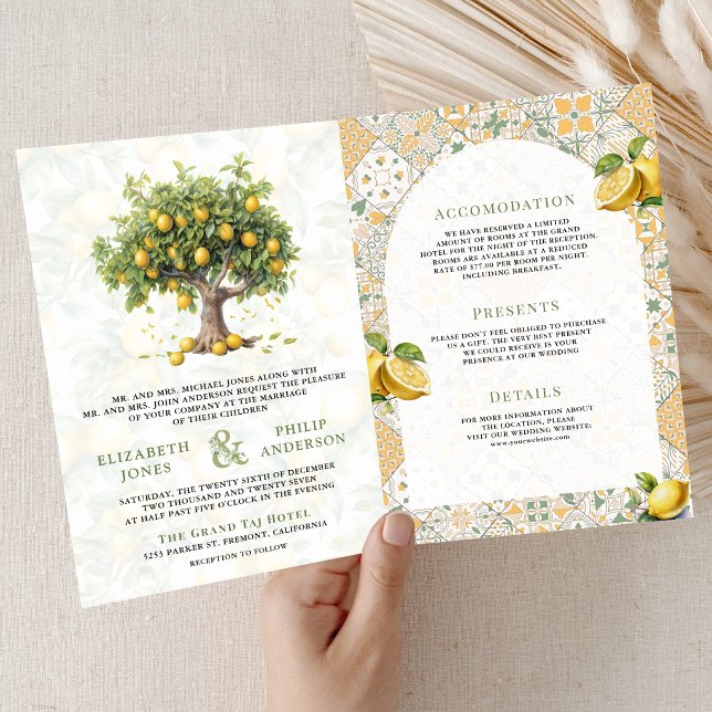 Mediterranean Tile Lemon Tree All in One Wedding Inbjudan (Skapare uppladdad)