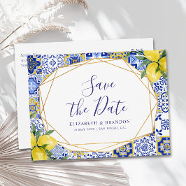 Mediterranean Tile Wedding with Lemons Vykort