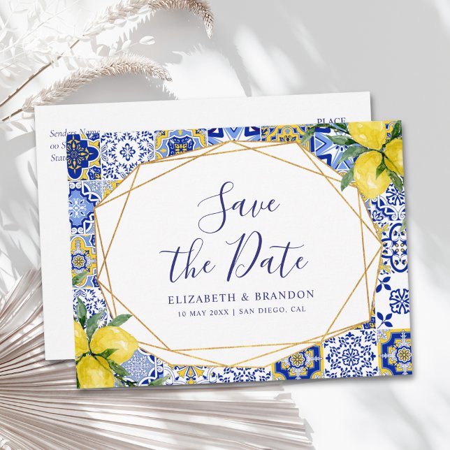 Mediterranean Tile Wedding with Lemons Vykort (Skapare uppladdad)