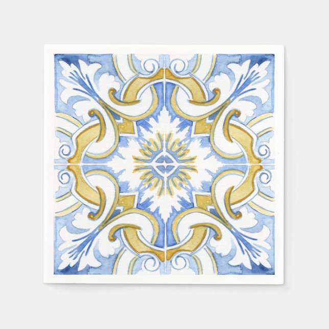 Mediterranean tiles, majolica,Sicilian style    Pappersservett (Framsidan)