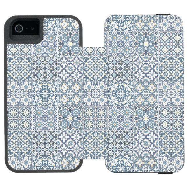 Mediterranean Tiles, Moroccan, Majolica, Azulejo Incipio iPhone Wallet Skal (Folio Öppen)