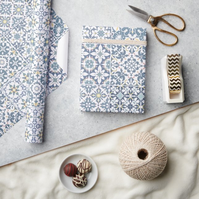 Mediterranean Tiles, Moroccan, Majolica, Azulejo Presentpapper (Hantverk)