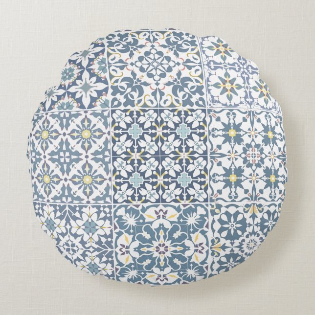 Mediterranean Tiles, Moroccan, Majolica, Azulejo Rund Kudde (Framsidan)