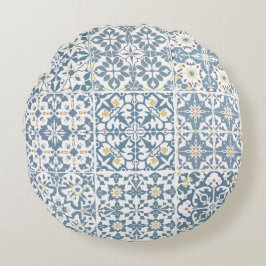 Mediterranean Tiles, Moroccan, Majolica, Azulejo Rund Kudde