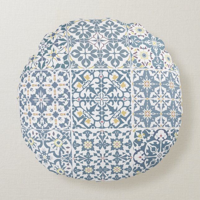 Mediterranean Tiles, Moroccan, Majolica, Azulejo Rund Kudde (Framsidan)