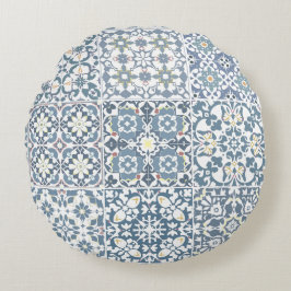 Mediterranean Tiles, Moroccan, Majolica, Azulejo Rund Kudde