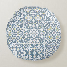 Mediterranean Tiles, Moroccan, Majolica, Azulejo Rund Kudde
