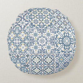 Mediterranean Tiles, Moroccan, Majolica, Azulejo Rund Kudde