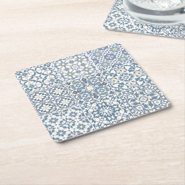 Mediterranean Tiles, Moroccan, Majolica, Azulejo Underlägg Papper Kvadrat (Vinklad)