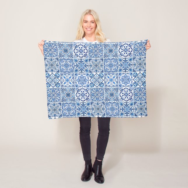 Mediterranean Tiles, Portugal, Azulejo, Majolica Fleecefilt (På plats)