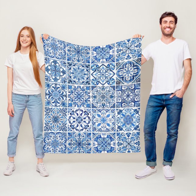 Mediterranean Tiles, Portugal, Azulejo, Majolica Fleecefilt (På plats)