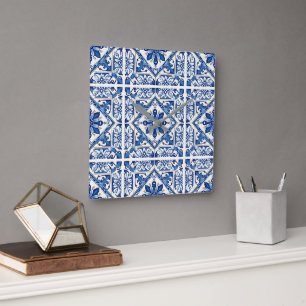 Mediterranean Tiles, Portugal, Azulejo, Majolica Fyrkantig Klocka