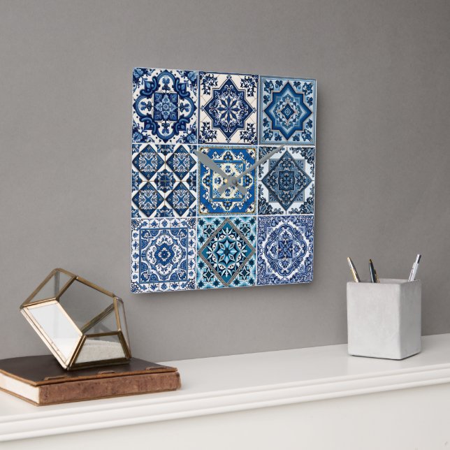 Mediterranean Tiles, Portugal, Azulejo, Majolica Fyrkantig Klocka (Kontor)