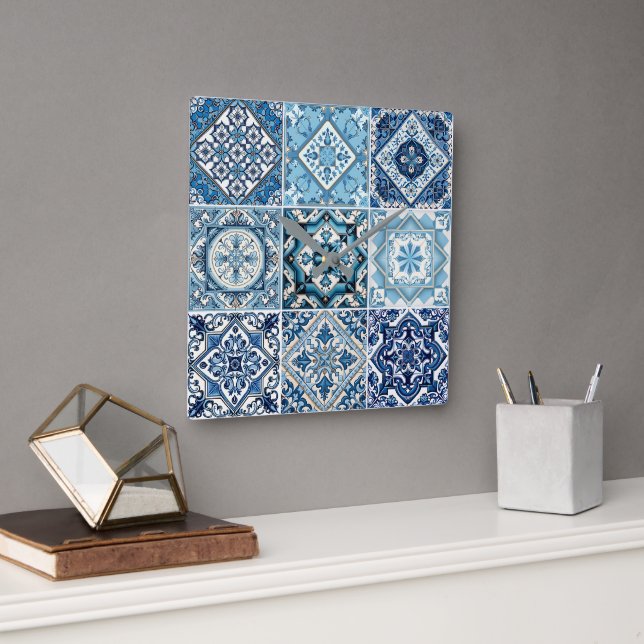 Mediterranean Tiles, Portugal, Azulejo, Majolica Fyrkantig Klocka (Kontor)