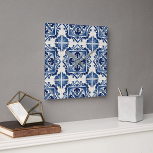 Mediterranean Tiles, Portugal, Azulejo, Majolica Fyrkantig Klocka