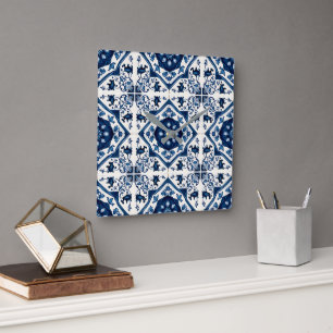 Mediterranean Tiles, Portugal, Azulejo, Majolica Fyrkantig Klocka