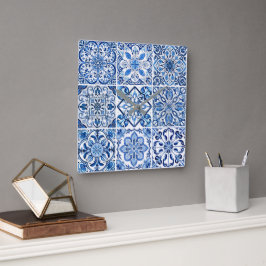 Mediterranean Tiles, Portugal, Azulejo, Majolica Fyrkantig Klocka