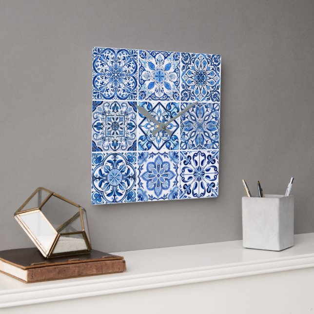 Mediterranean Tiles, Portugal, Azulejo, Majolica Fyrkantig Klocka (Kontor)